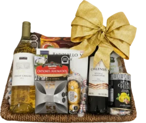 Canasta Clásica de DILSA, regalo ejecutivo en Torreón: vino tinto, vino blanco, ostiones y Ferrero Rocher
