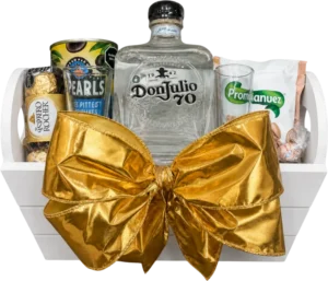 Canasta Don Julio 70 de DILSA, regalo ejecutivo en Torreón: tequila Don Julio 70, vaso tequilero y Ferrero Rocher