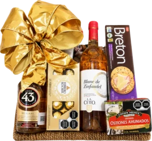 Canasta Ejecutiva de DILSA, regalo ejecutivo en La Laguna: licor 43, vino rosado, Ferrero Rocher y galletas Bretón