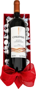 Charola Vino Chilensis de DILSA, regalo ejecutivo en Gómez Palacio: vino tinto Chilensis y chocolates Kisses