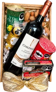 Mini Canasta Real de DILSA, regalo ejecutivo en Torreón: vino tinto, Pringles, ostiones ahumados y Ferrero Rocher