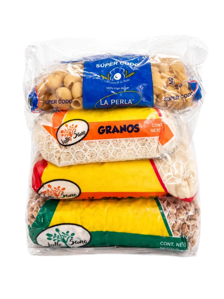 Despensa No. 2 de DILSA para empresas en Gómez Palacio, de frente: pasta, arroz, azúcar y frijol apilados