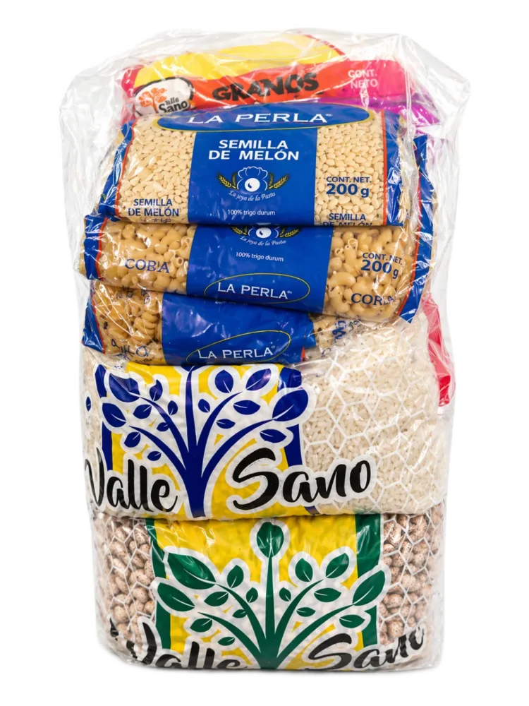 Despensa No. 3 de DILSA para empresas en Torreón, de frente: tres pastas para sopa, arroz y frijol